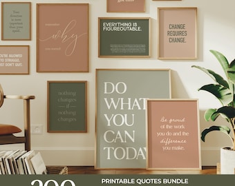 Motivational Quotes Wall Art Bundle in Earth Tones: 200 Printable Inspirational Posters, Neutral Encouraging Prints (Digital Download)