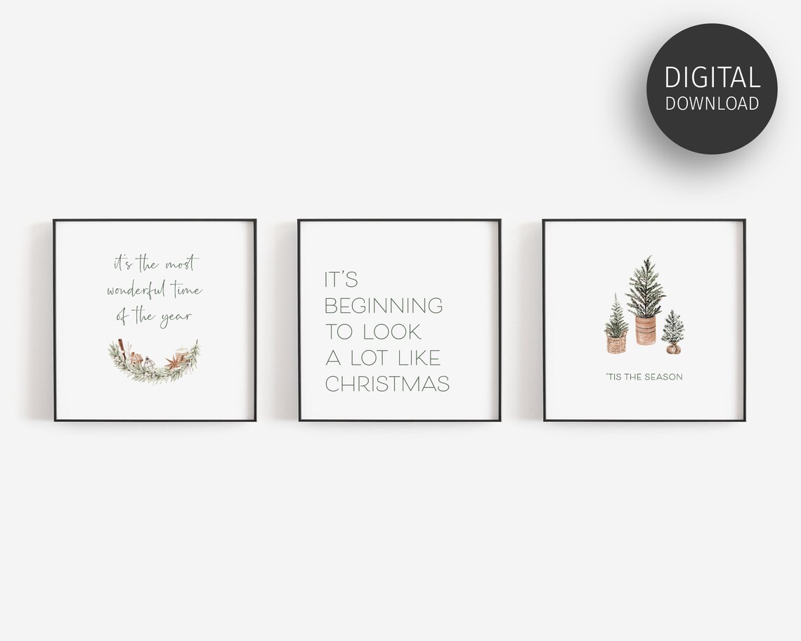 Sage Green Christmas Wall Art Set of 6 PRINTABLES Chic Etsy