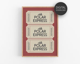Retro Christmas Print, Polar Express Ticket Print, Red Christmas Decor, Printable Holiday Wall Art, Trendy Xmas Poster, Digital Download