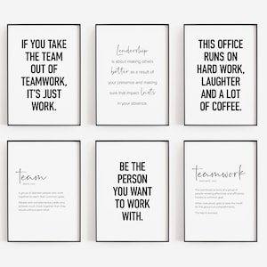 Team Office Decor, Set of 6 PRINTABLES, Teamwork Wall Art, Work Motivation Quotes, Definition Posters, Funny Team Gifts, Break Room Signs
