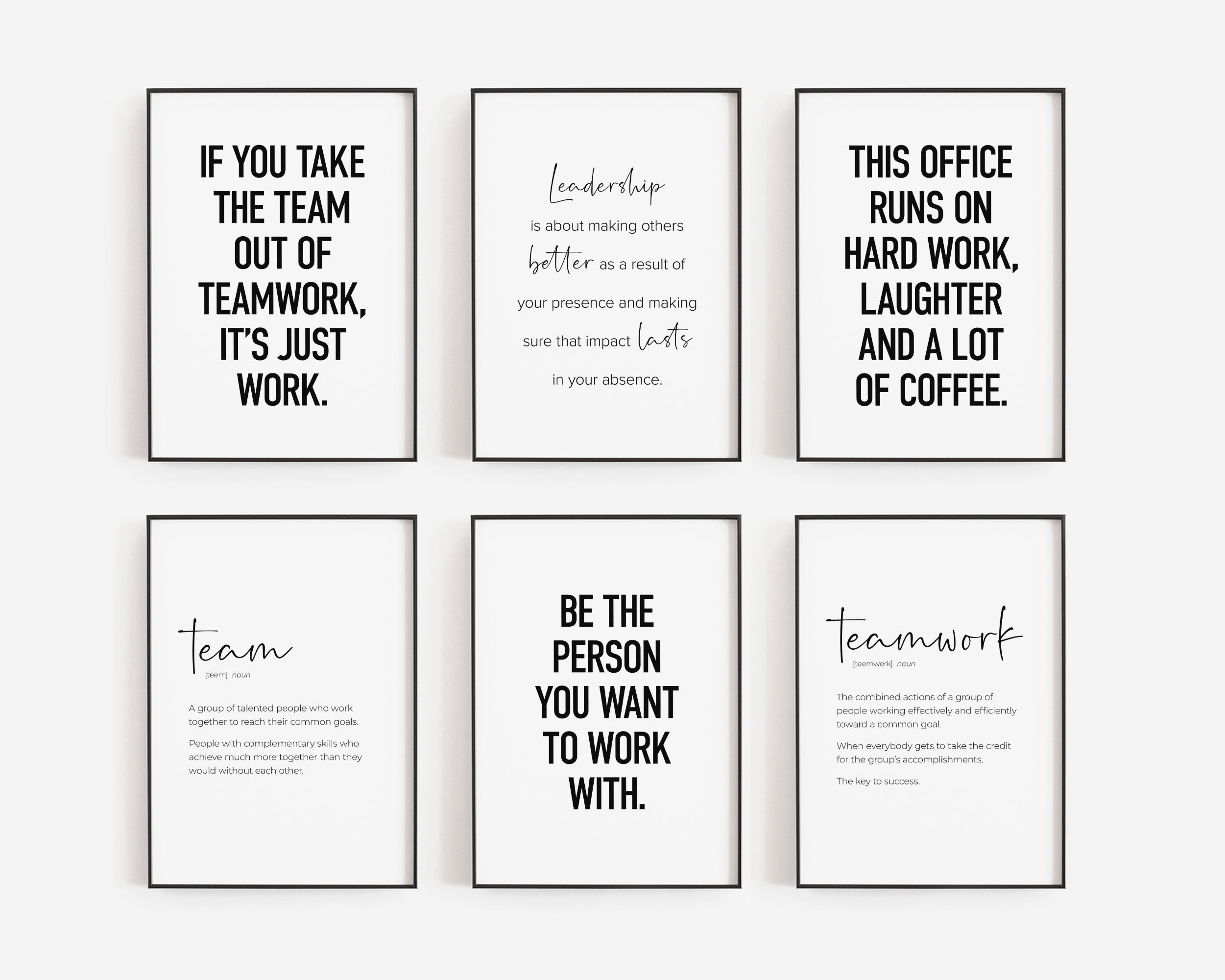 Team Office Decor, Set of 6 PRINTABLES, Teamwork Wall Art, Work Motivation Quotes, Definition Posters, Funny Team Gifts, Break Room Signs