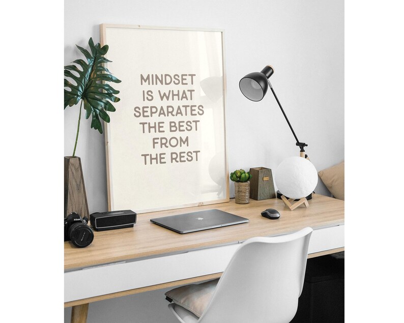 Motivational Wall Art Print, Beige Retro Home Office Decor, Positive