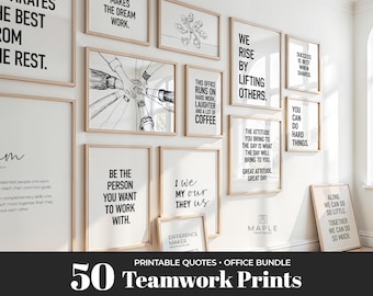 Teamwork Quotes Wall Art Bundle: 50 Printable Office Posters, Motivational Prints for Team, Breakroom Motivation, Minimalist Workplace Decor