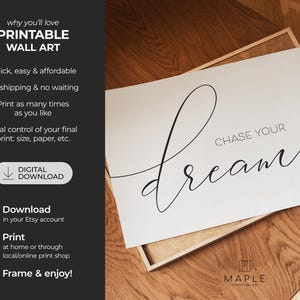 Chase Your Dreams, Dream Big, Downloadable Prints, Kids Room Decor, Inspirational Poster, Printable Wall Art, Nursery Decor, Calligraphy Art image 7