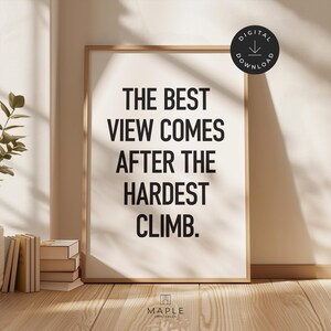 Motivierende Wandkunst, Home-Office-Druck, druckbares Wachstums-Mindset-Poster, The Best View-Zitat, inpirierende Dekoration, Frauen-Schreibtisch-Inspiration