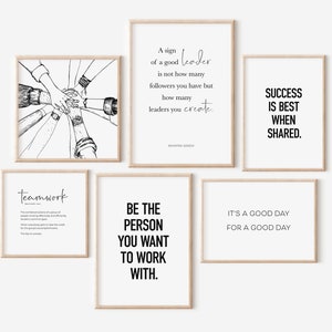 Team Office Decor, Set of 6 PRINTABLES, Leadership Quotes, Motivational Wall Art, Teamwork Definition, Workplace Posters, Trendy Desk Prints