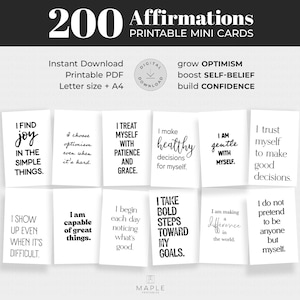 200 Mini Affirmation Cards: Daily Manifestation Cards, Positive Quotes for Vision Board, Motivational Affirmations (Printable PDF)