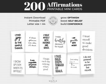 200 Mini Affirmation Cards: Daily Manifestation Cards, Positive Quotes for Vision Board, Motivational Affirmations (Printable PDF)
