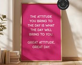 Motivational Attitude Wall Art, Neon Retro Print, Hot Pink Home Office Decor, Printable Inspirational Quotes, Modern Positive Mindset Poster