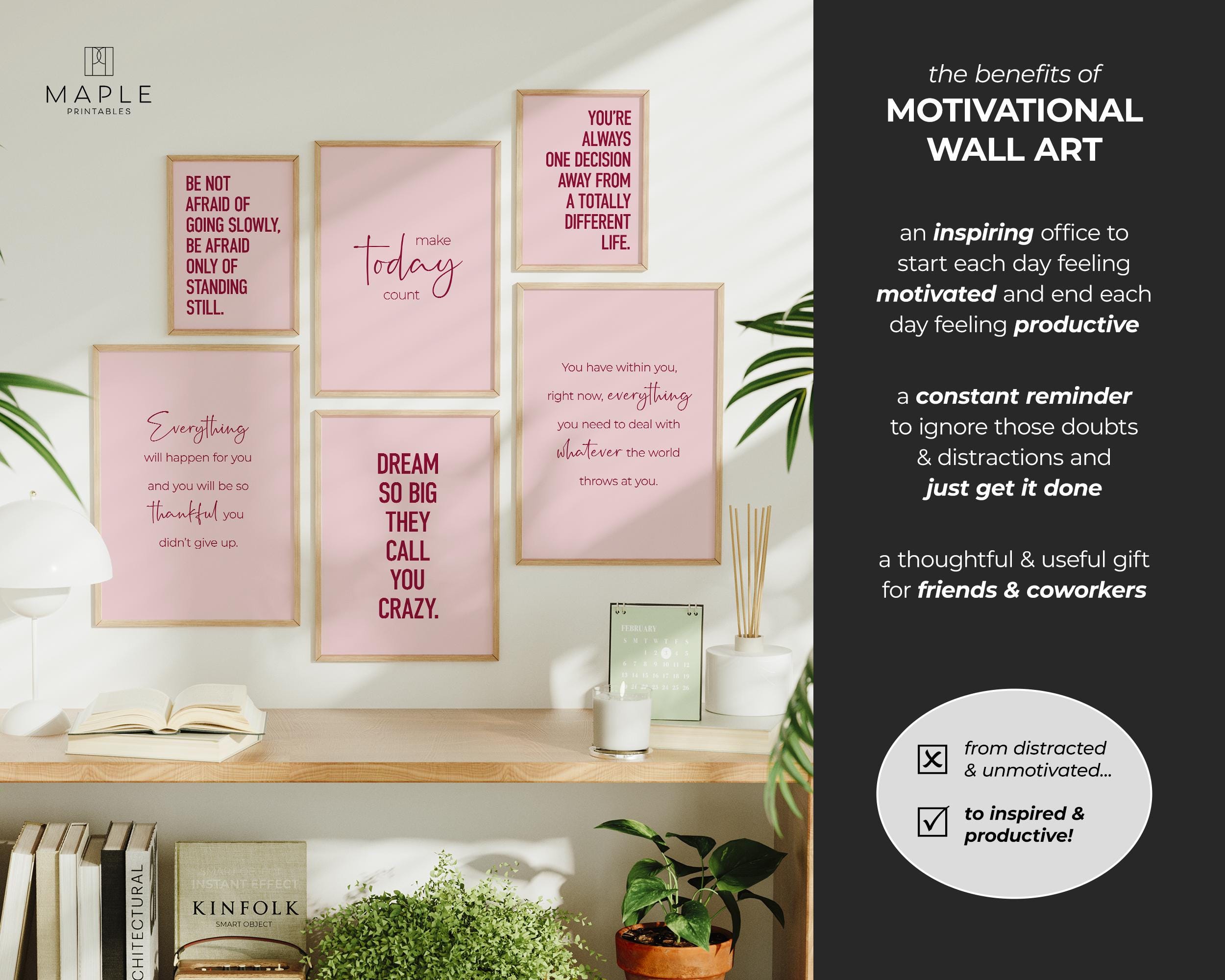 Motivational Prints for Women: Pink Office Decor, Set of 6 Encouraging ...
