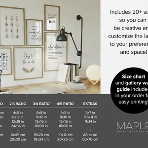 Pu&ograve; includere: Un set di arte da parete stampabile digitale con una variet&agrave; di design a tema natalizio. Il set include oltre 20 dimensioni e una tabella delle dimensioni e una guida per la parete della galleria per una facile stampa. I design includono una ghirlanda con il testo "Joy to the world", un albero di Natale con il testo "It's the most wonderful time of the year", una calza di Natale con il testo "Santa Claus", e un albero di Natale con il testo "Christmas".