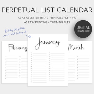 Calendario Perpetuo, Planificador Imprimible, Lista de Cumpleaños, Diario de Gratitud, Seguimiento de Hábitos, Planificador Mensual, A5 A4 A3 Carta 11x17, PDF JPG