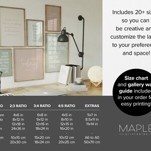 May include: A digital download of printable wall art featuring inspirational quotes in a variety of sizes. The art is available in 1:1, 2:3, 3:4, 4:5 ratios, and extra sizes. The image shows a mock-up of the prints displayed on a wall with a desk and office supplies.