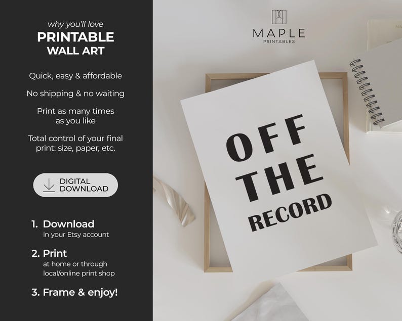 Journalism Art, Downloadable Prints, Journalist Gift, Reporter Print, Newspaper Quote, Printable Wall Art, Minimalist Poster, Off The Record image 7