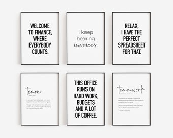 Finance Office Decor, Set of 6 PRINTABLES, Accountant Gifts, Funny Team Posters, Accounting Prints, Teamwork Definition, Relax Spreadsheet