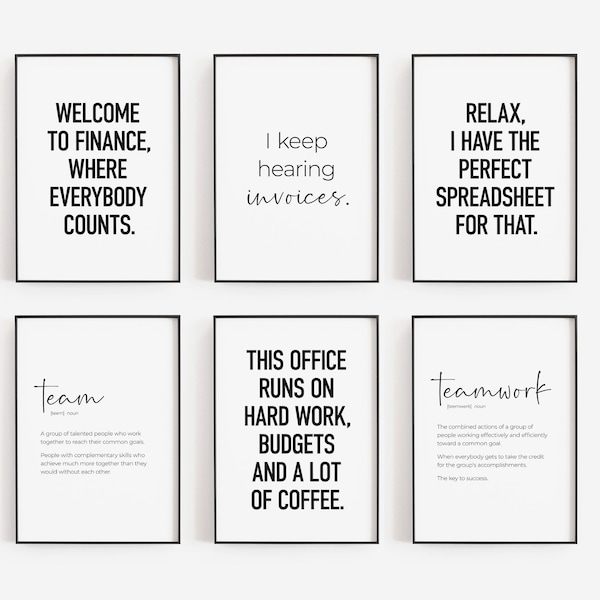 Finance Office Decor, Set of 6 PRINTABLES, Accountant Gifts, Funny Team Posters, Accounting Prints, Teamwork Definition, Relax Spreadsheet