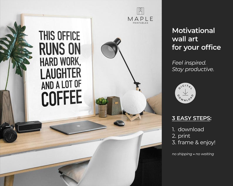 Office Decor, Teamwork Quote Printable, HR Office Print, Coffee Humour Gifts, Workplace Wall Art, Downloadable Poster, Hard Work Laughter image 2