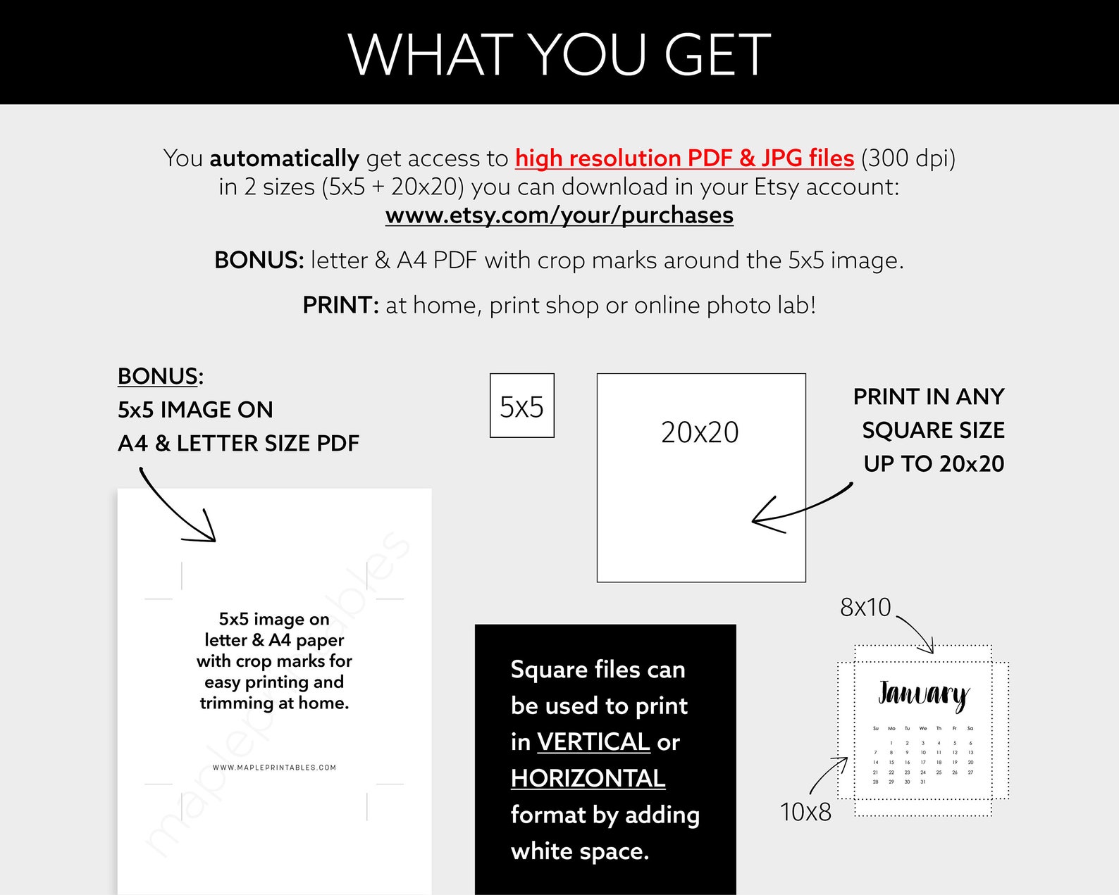 2024 Printable Calendar at A Glance Monthly Calendar 5x5 and - Etsy