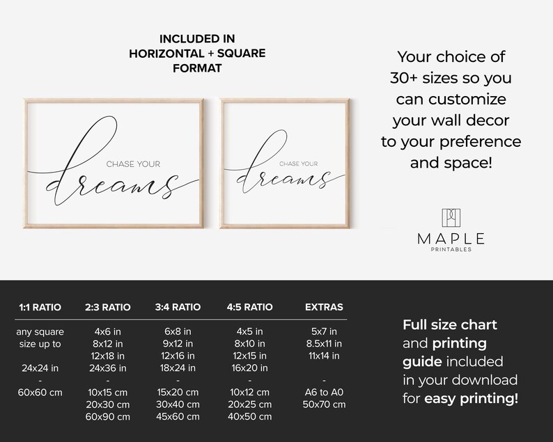 Chase Your Dreams, Dream Big, Downloadable Prints, Kids Room Decor, Inspirational Poster, Printable Wall Art, Nursery Decor, Calligraphy Art image 5