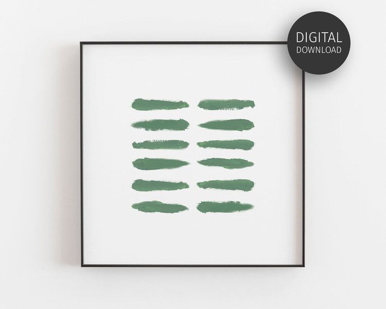 May include: A digital download of a printable art print featuring a minimalist design of green brushstrokes on a white background.