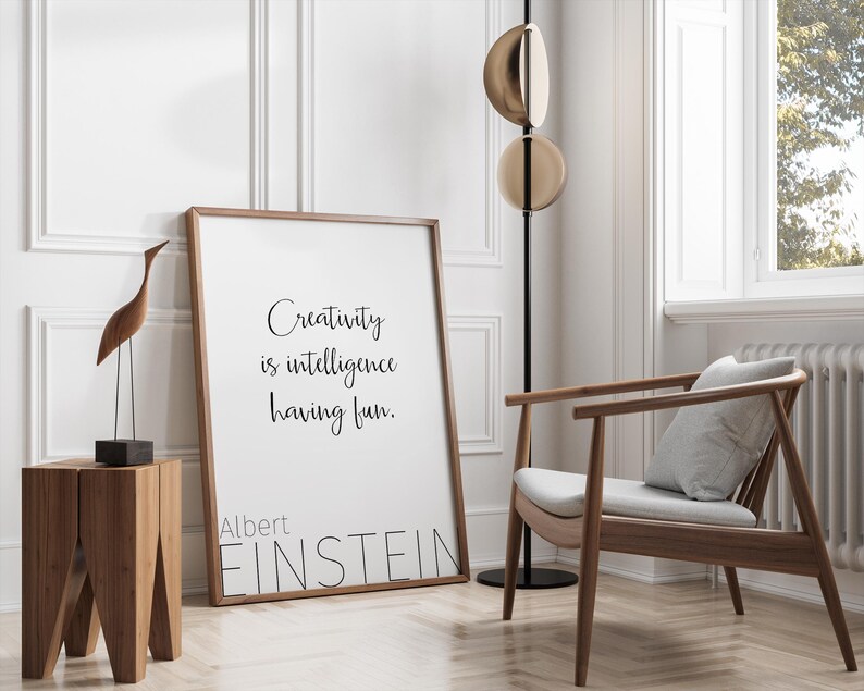 Einstein-citat, kreativitetsaffisch, presentidéer för arkitekter, ha bara kul, nedladdningsbara tryck, inspirerande dekor, utskrivbar väggkonst bild 4