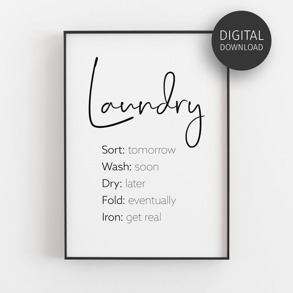 Laundry Schedule Print, Laundry Room Decor, Funny Laundry Poster, Downloadable Prints, Printable Wall Art, Wash Dry Fold Sign, Typography