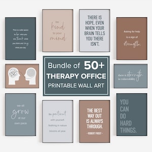 Therapy Quotes Bundle of 50 Prints, Printable Wall Art for Therapist Office Decor, Calming Mental Health Posters, Encouraging Psychology Art