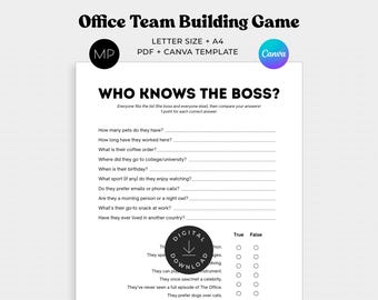Office 'Who Knows The Boss' Game: Printable Team Building Game for Staff Party, Editable Employee Icebreaker Activity (PDF + Canva Template)