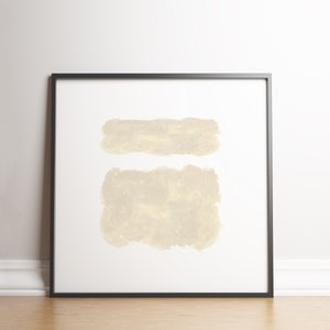 May include: A framed abstract art print with two beige brushstrokes on a white background.