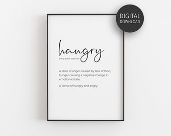 Hangry Artwork for Wall, Hangry Wall Art, Hangry Definition Poster, Downloadable Print, Printable Wall Art, Foodie Gift Ideas, Kitchen Decor