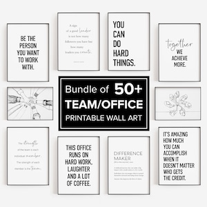 Décoration de bureau motivante pour une équipe, méga lot de 50 impressions, affiches modernes sur le lieu de travail, décoration d'espace de travail, art mural imprimable, citations sur le travail d'équipe