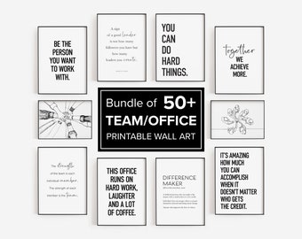 Motivational Office Decor for Team, Mega Bundle of 50 Prints, Modern Workplace Posters, Cubicle Decor, Printable Wall Art, Teamwork Quotes