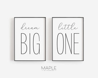 Dream Big Little One, Nursery Wall Art, Downloadable Prints, Gender Neutral Baby Gift, Above Crib Decor, Set of 2 Prints, Printable Poster