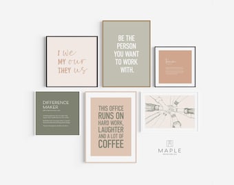 Team Office Decor, Set of 6 PRINTABLES, Teamwork Quote, Motivational Wall Art, Work Motivation Poster, Desk Decor Women, Earth Tones Art