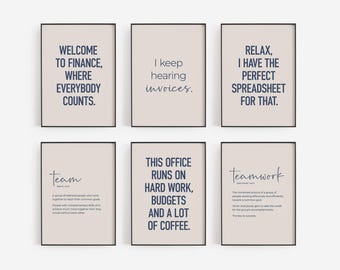 Finance Office Decor, Set of 6 Gallery Wall Printables, Funny Accountant Gifts, Beige and Blue Accounting Prints, Spreadsheet Humor Posters