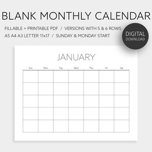 Ewiger Kalender, bearbeitbarer Undatierter Planer, leerer Wandplaner, druckbar und wiederverwendbar, befüllbarer Tischkalender, A5 A4 A3 letter 11x17 PDF