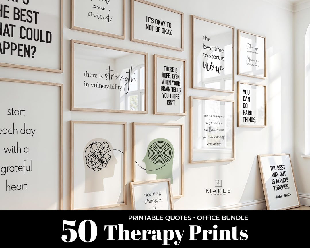 Therapy Wall Art Bundle: 50 Mental Health Posters, Minimalist Therapist ...