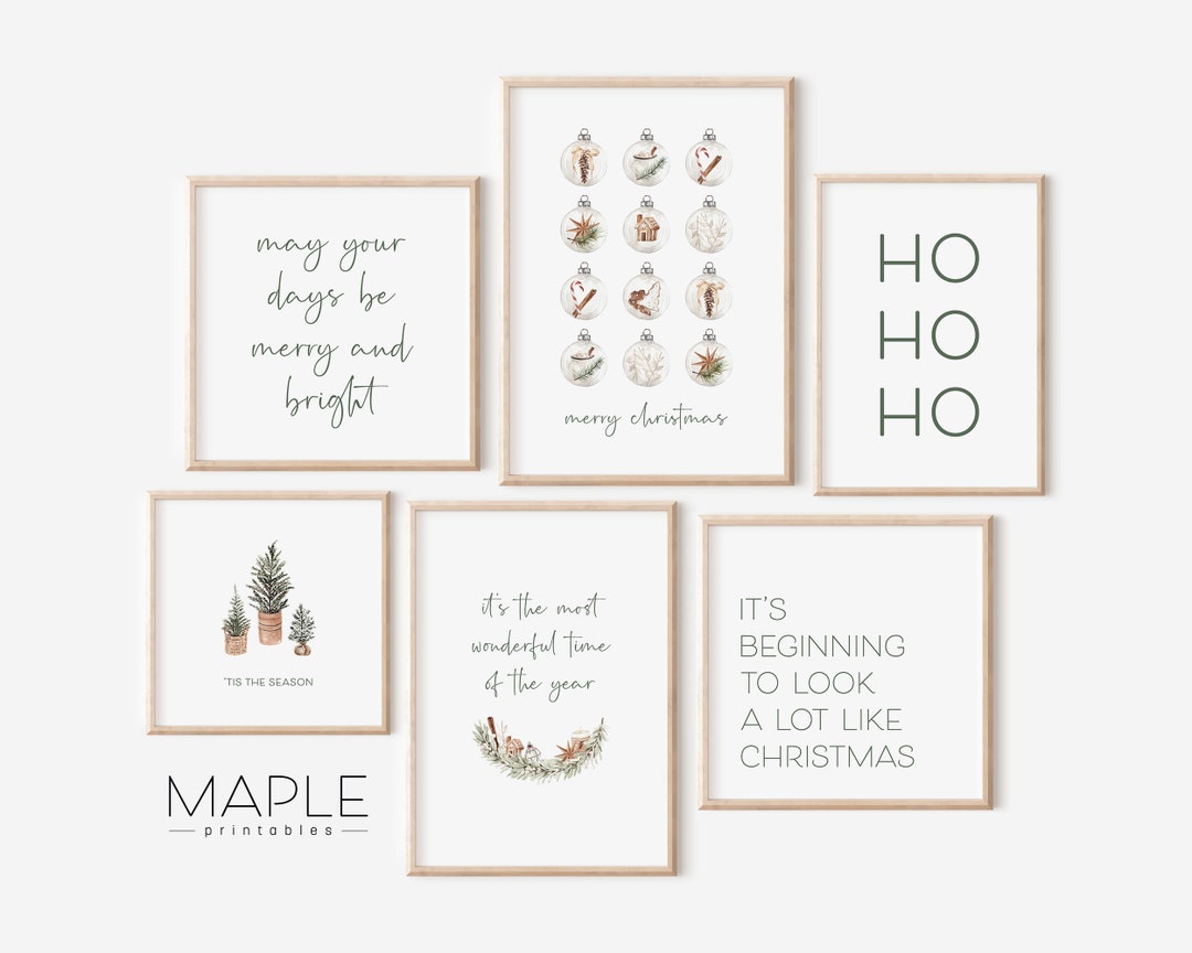 Sage Green Christmas Wall Art, Set of 6 PRINTABLES, Chic Holiday Decor