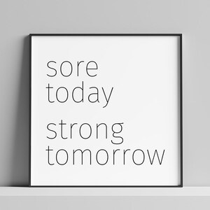 Sore Strong Quote, Fitness Printable, Workout Motivation, Gym Decor, Downloadable Prints, Typography, Minimalist Wall Art, Scandinavian image 4
