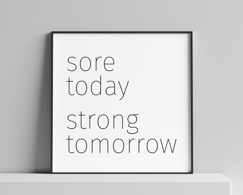 Sore Strong Quote, Fitness Printable, Workout Motivation, Gym Decor, Downloadable Prints, Typography, Minimalist Wall Art, Scandinavian image 4