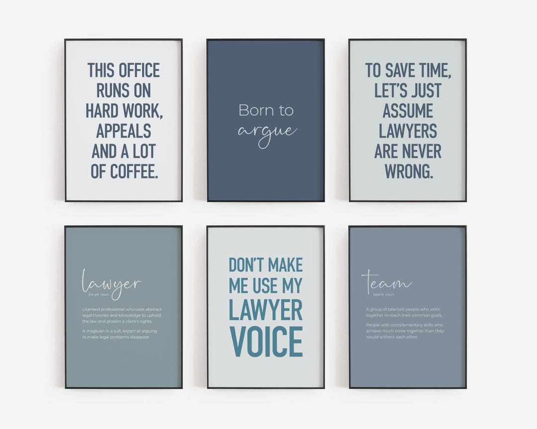 Lawyer Office Decor Set of 6 Blue Prints, Printable Minimalist Law Firm ...