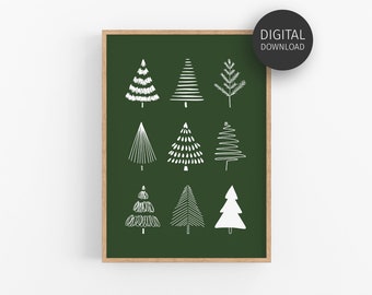 Dark Green Christmas Poster, Christmas Tree Print, Festive Holiday Decor, Minimalist Christmas Printable, Farmhouse Christmas Wall Art
