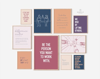 Team Office Decor, Set of 10 PRINTABLES, Motivational Wall Art, Teamwork Quote, Colorful Workplace Posters, Cubicle Prints, Desk Decor Women