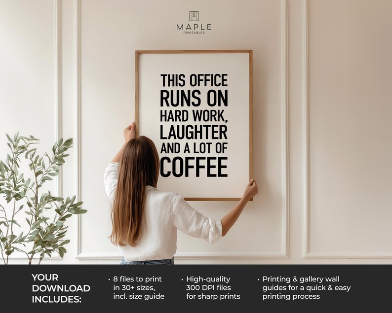 Office Decor, Teamwork Quote Printable, HR Office Print, Coffee Humour Gifts, Workplace Wall Art, Downloadable Poster, Hard Work Laughter image 3