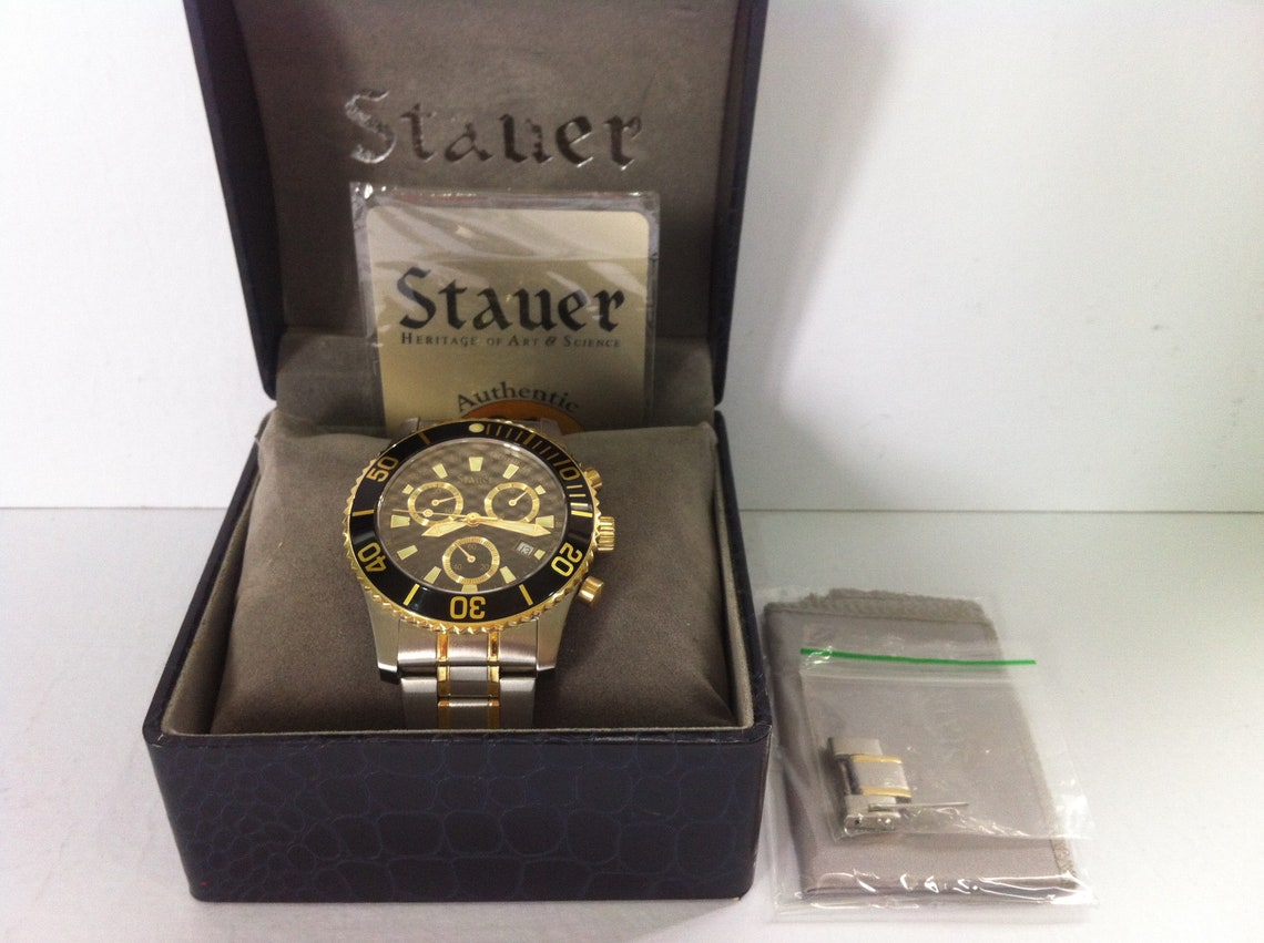 Mens Stauer Swiss Dive Chronograph Black Dial Sapphire Etsy