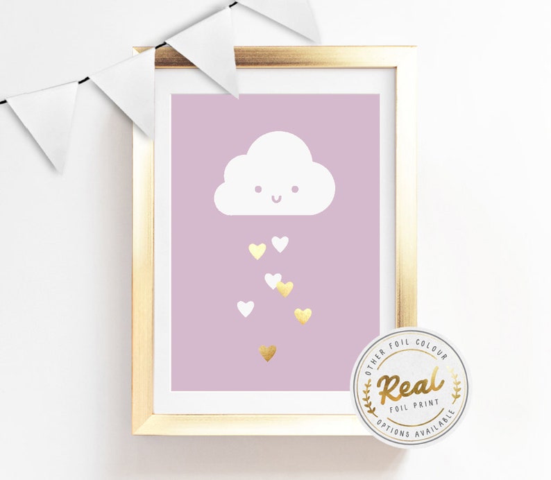 Lavender Baby Nursery Art Gold Silver Rose Gold Foil Print Cloud Poster Kids Prints Baby Gift Baby Room Small And Large Wall Art