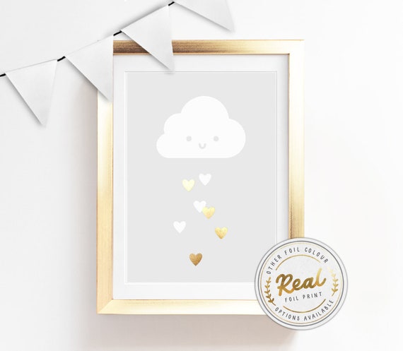 Grey Baby Nursery Art Gold Silver Rose Gold Foil Print Cloud Poster Kids Prints Baby Gift Baby Room Small And Large Wall Art