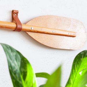 Leather paddle hangers, canoe paddle hanger, hanger for decorative paddle, leather oar hanger, leather hanger for canoe paddle, canoe paddle image 1