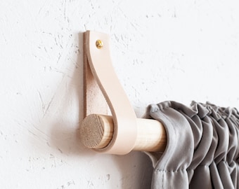 Curtain rod holder, leather curtain holder, curtain holder, curtain rod bracket, leather curtain rod holders, leather loop curtain rod, boho