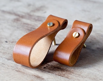 Vegetable Tanned Leather Drawer Pull, Door Handle